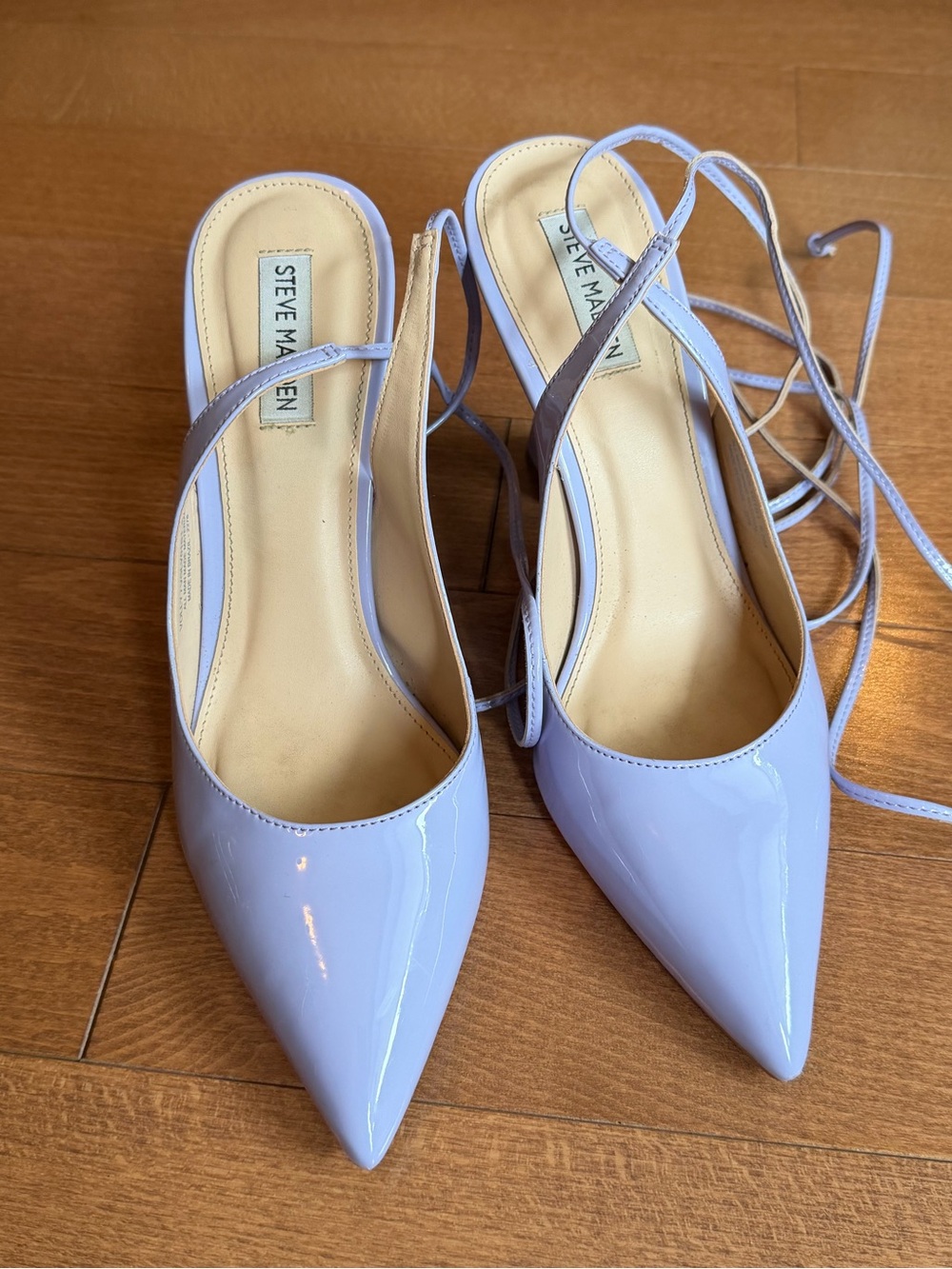 Steve Madden Lilac Patent Pointed-Toe Lace-Up Heels
